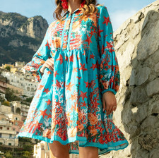 ANTICA SARTORIA 2026 BLUE CORAL STARFISH FUN PRINT 4 BUTTON SHORT DRESS NWT L/XL