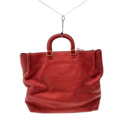 PRADA Red Leather Tote Bag Gold Hardware Double Handle Men Auth