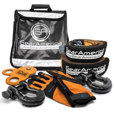 GearAmerica Off Road Recovery Kit, 9 Ton, Includes Tow Strap, Tree 9 Ton Black