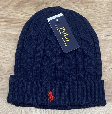 POLO RALPH LAUREN Polo R.L Zopfmuster Merino Beanie Wintermütze Navy Unisex Mütze