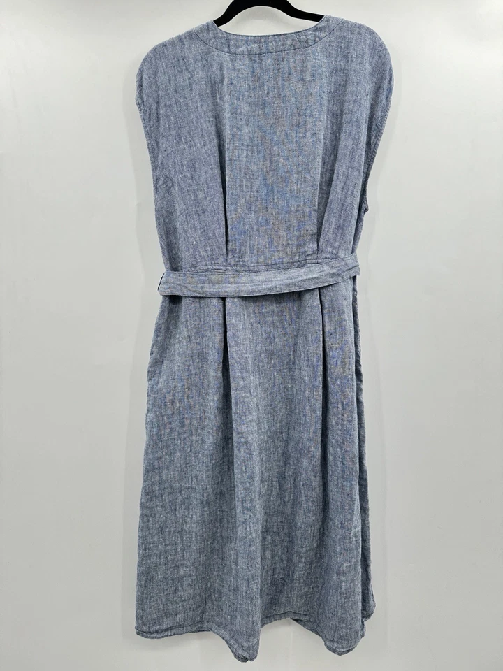 Vestido Camisa Midi Lands' End 100% Lino Talla L (14-16) Azul Cambray Bolsillos Playa Foto 2 de 4