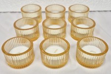 Set Of 9 Light Amber Small Ribbed Glass Tea Light Candle Holders 1.25" 2" NEW