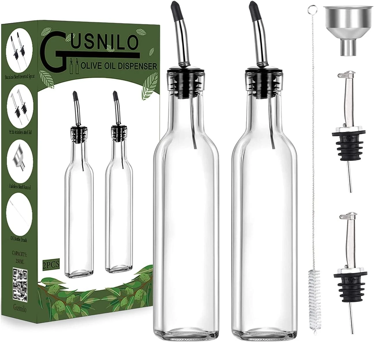 8 oz 250ml Oil & Vinegar Dispenser Set 2PCS Olive Oil Dispenser Bottles Syrup