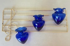VINTAGE MUSICAL NOTE MINATURE BUD VASES; AMPHORAE SHAPE, COBALT BLUE