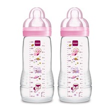 MAM Easy Active Baby Bottles 11oz, Fast Flow Skinsoft Silicone Nipple with W