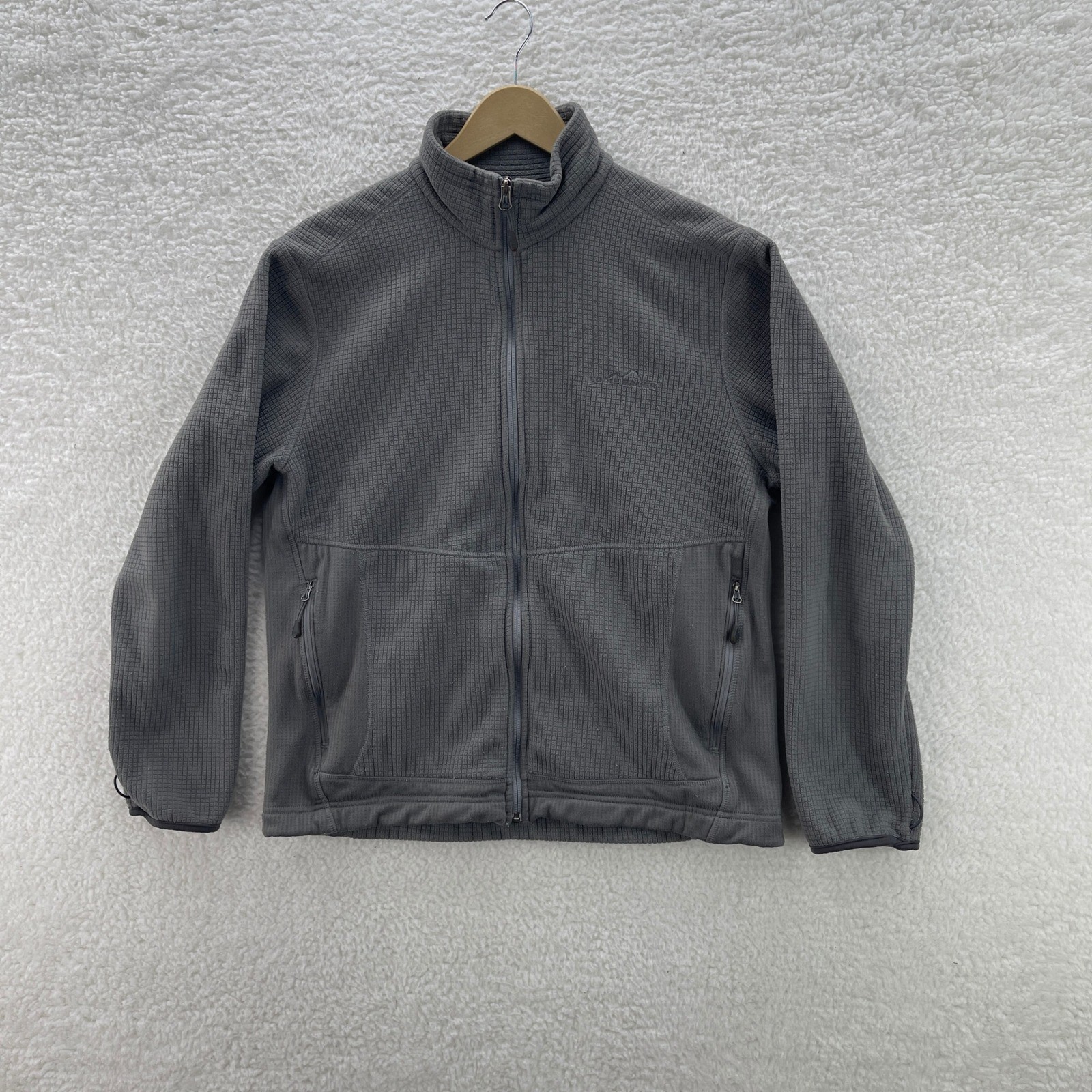 Eddie Bauer Jacket Mens Medium Gray Grid Fleece Full Zip Gorpcore Hiking Outdoor