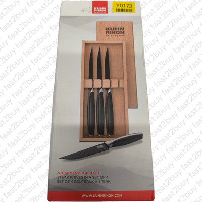  Kuhn Rikon Steakmesser Set 4-tlg   Edelstahl Steakbesteck in Holzbox 