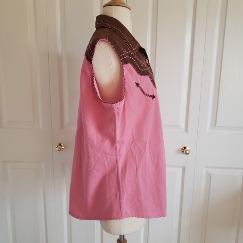 Vintage NWT 1990s Panhandle Slim Women's Western Sleeveless Shirt Pink Brown XL - Picture 15 of 19