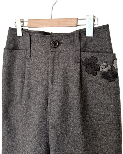 Sonia Rykiel, Vintage Sonia Rykiel Gray Wool Trousers with Floral Applique Size 6