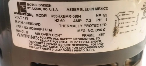 Emerson K55HXBAR-5894 1/3hp rpm1075  3 spd volt 115 #55
