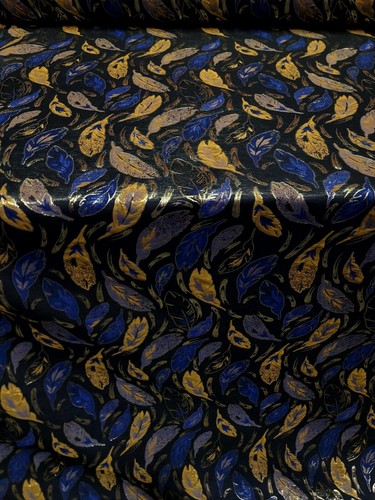 Navy Blue Leaves Gold Brocade Fabric By the Yard 57" Wide Fashion Jacquard - Picture 6 of 12