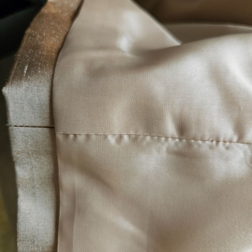 Blazer Linda Allard/Ellen Tracy taglia 10 100% seta marrone lucido oro designer classico - Foto 12 di 13