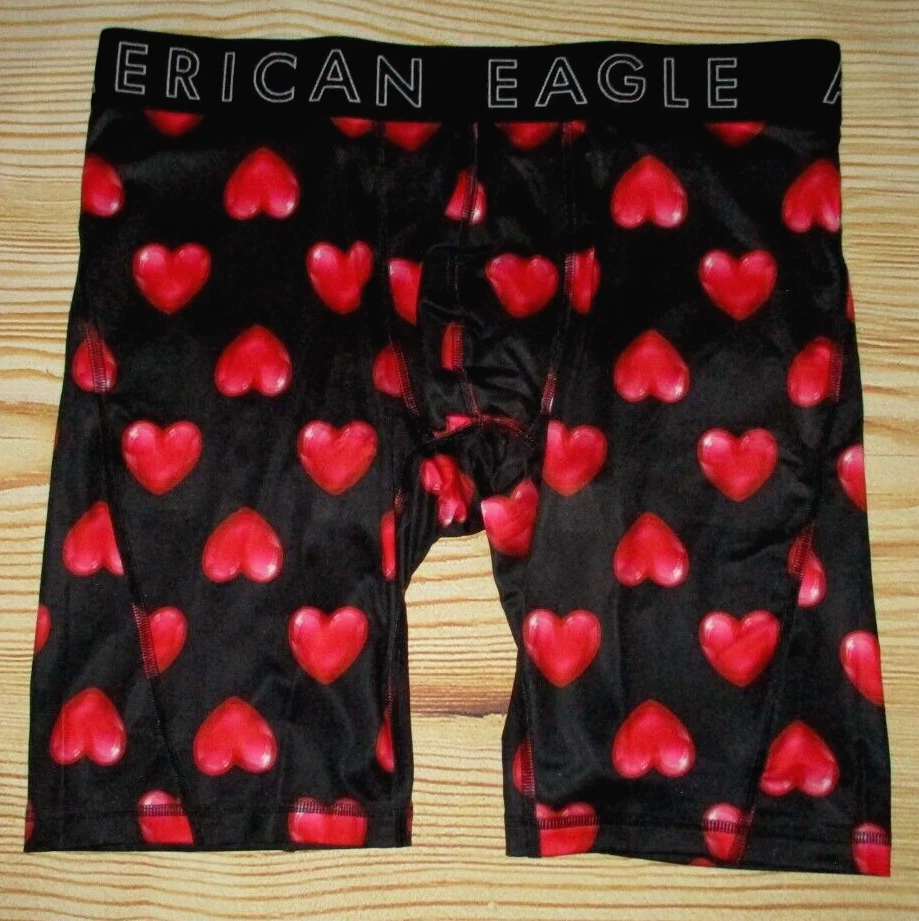 MENS AMERICAN EAGLE HEARTS BLACK LONGER LENGTH FLEX BOXER BRIEF M (32/34)