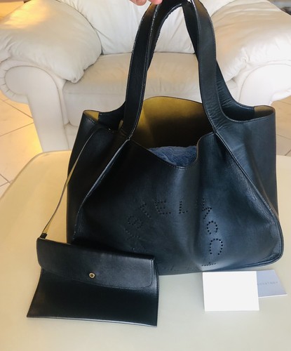 STELLA McCARTNEY  Perforated Logo Tote Bag Handbag with Pouch Large BLACK - Picture 6 of 24