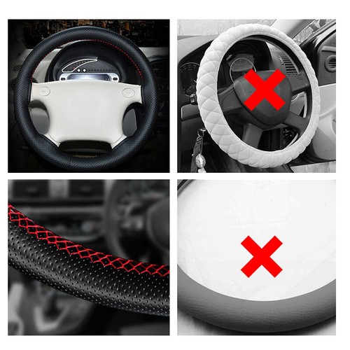 Hágalo usted mismo Cubierta de Volante de Coche de Cuero Rosca de Aguja Antideslizante Negro 15" Universal - Imagen 10 de 12