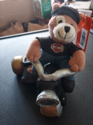 Harley Davidson Biker Club ''Jiggle'' With Side Car 2008 Plush Bear Pull Toy-moves