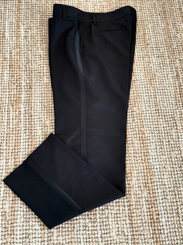 Yves Saint Laurent nuovo nero stile smoking pantaloni dritti uk 20 pantaloni eleganti