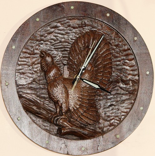 Handgeschnitzte Holz Wanduhr Holzhain Geschenk Jagd Lodge Western Capercaillie - Bild 2 von 4