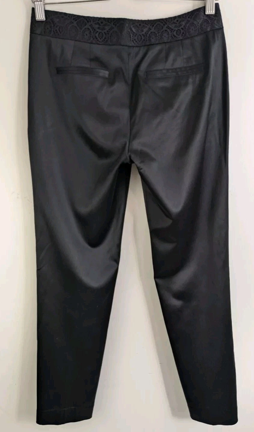 Abito Tory Burch Geoff nero seta raso pantaloni orlo pizzo slim stile smoking taglia 0