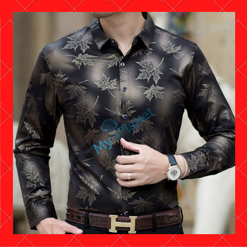 Moda Camisa Para Hombre de Vestir Mangas Largas Hojas de Árbol Ropa Fina
