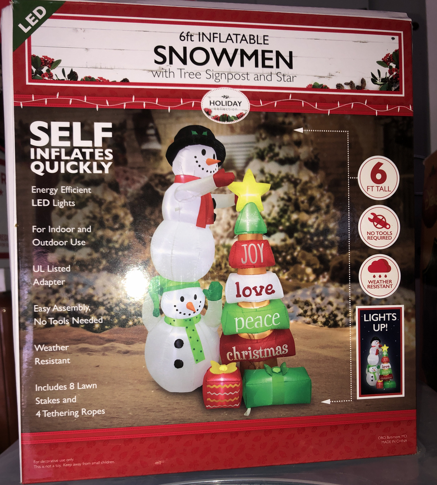 Christmas Airblown Inflatable Snowmen with tree signpost and
