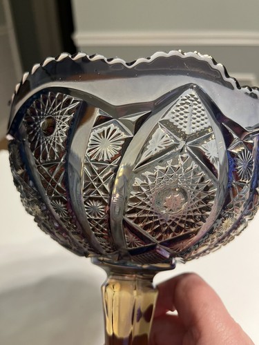 Vintage Smoky Blue Purple Iridescent Carnival Glass Pedestal Footed Compote - Picture 2 of 10