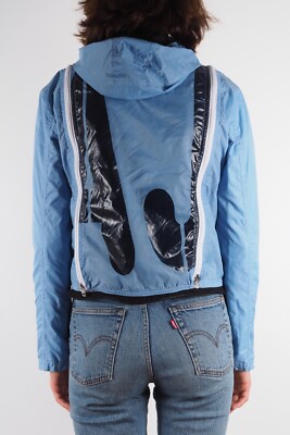 Armani Jeans Vintage Women's Blue Vented Logo Zip Hooded Jacket