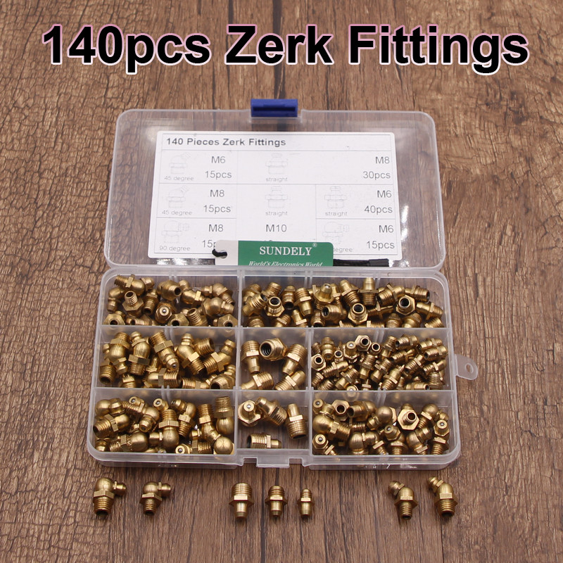140pcs Metric Brass Zerk Fitting M6/M8/M10 Grease Nipple fitting Kit