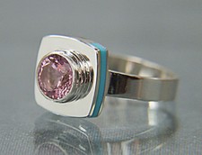 Tourmaline Ring. With Sleeping Beauty Turquoise. Size 8.Argentium Silver.
