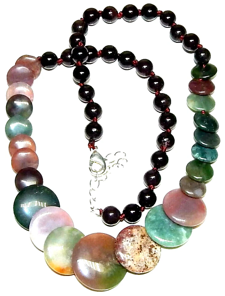 MEJOR Collar Granate y Ágata 19" Reversible Natural Tierra Extraída 18KGP Cierre EE. UU. Foto 2 de 4