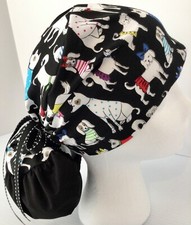 Dog Print Medical Ponytail Pouch Surgery Hat Scrub Cap Chef Veterinarian Hat