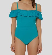 NWT 254 Bleu Rod Beattie Women Blue Ruffled One-Piece Swimsuit Swimwear Size 4