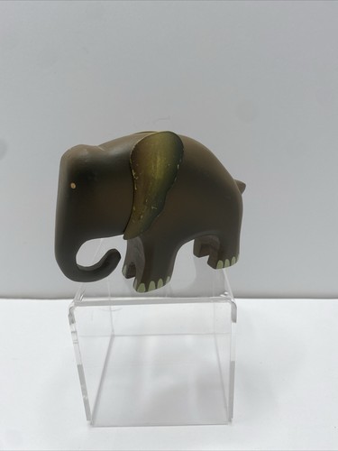 Elephant Figurine Art Wood Stylized Contemporary Metal Ears Small - Picture 2 of 7