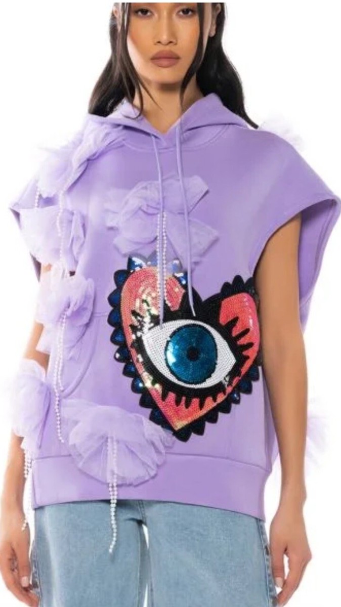 AKIRA Unique Evil Eye Sequin and Pearls Violet Scuba Womens