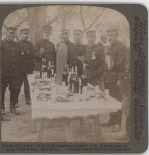 Lunch with General Nogi Headquarters Port Arthur Russo-Japanese War Stereoview