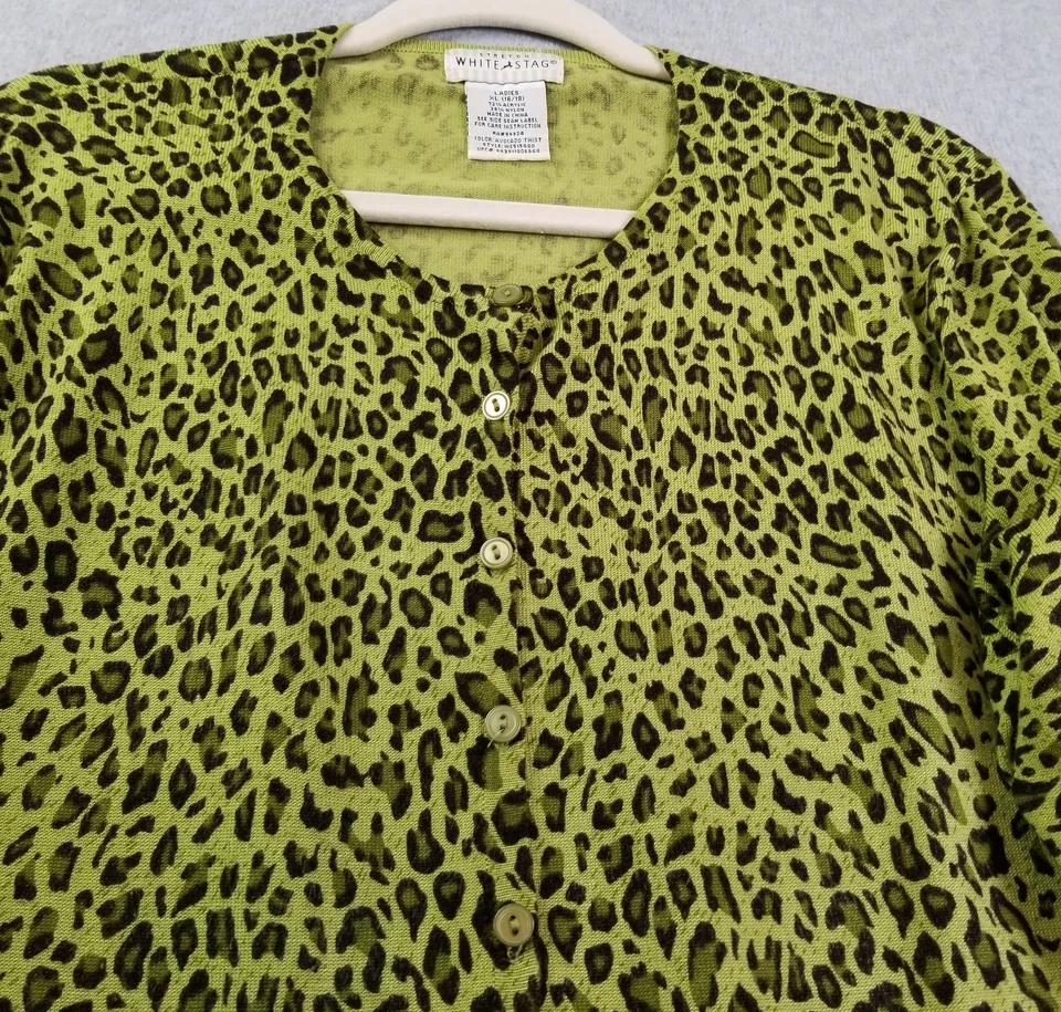 Cárdigan suéter blanco ciervo para mujer extra grande XL estampado de leopardo manga 3/4 elástico Foto 2 de 4