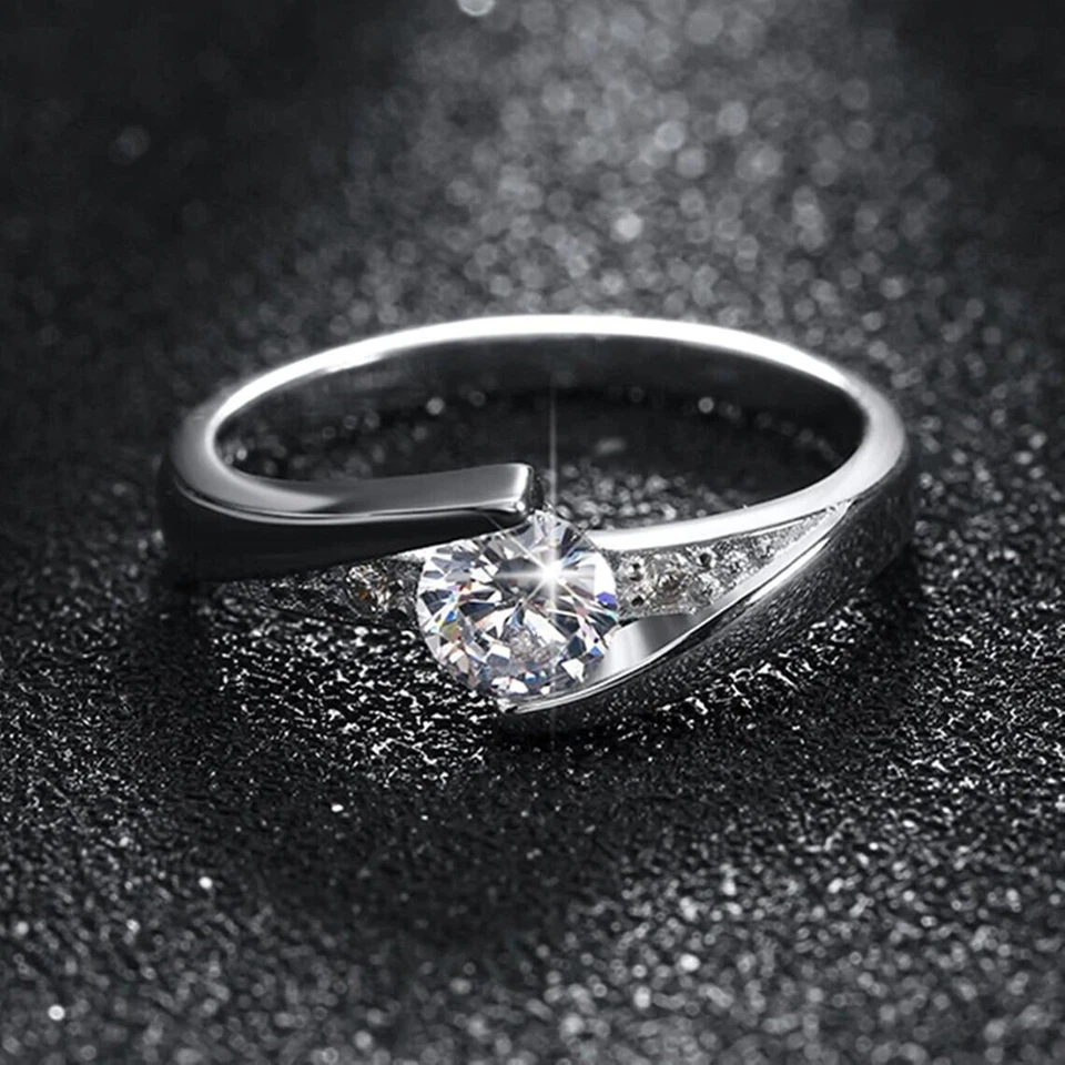 1 Karat Rund Diamant Verlobungsring Solitär Ring Bypass Weißgold-Finish gr 50-62 - Bild 4 von 4