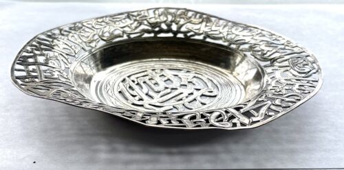 Egyptian Coin Silver Bowl Pierced Arabic Calligraphy - Picture 2 of 5