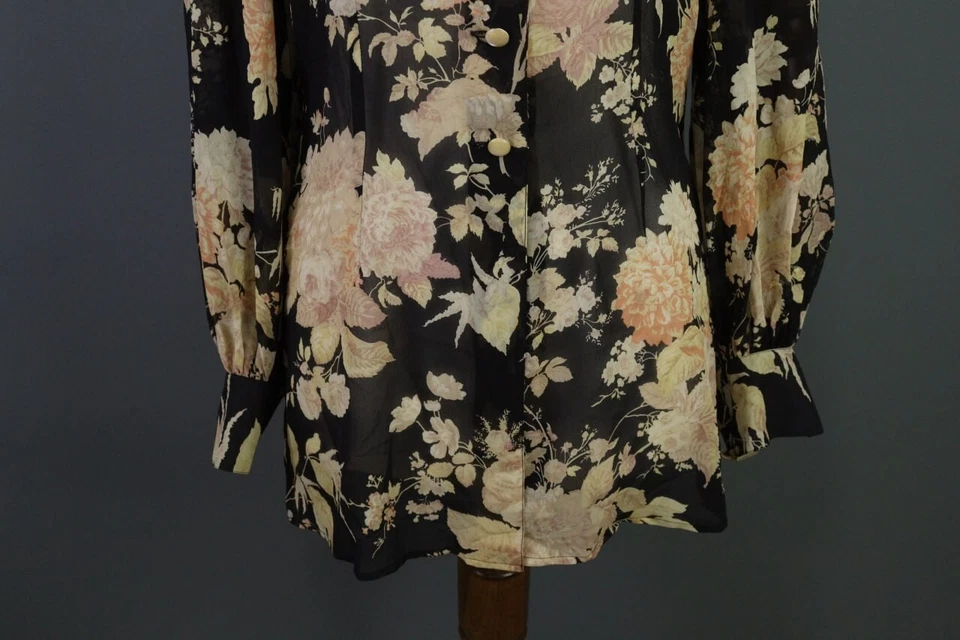 Max Mara 多花网眼长袖丝绸束腰衬衫,尺寸 US 8 — 第 3/4 张图片