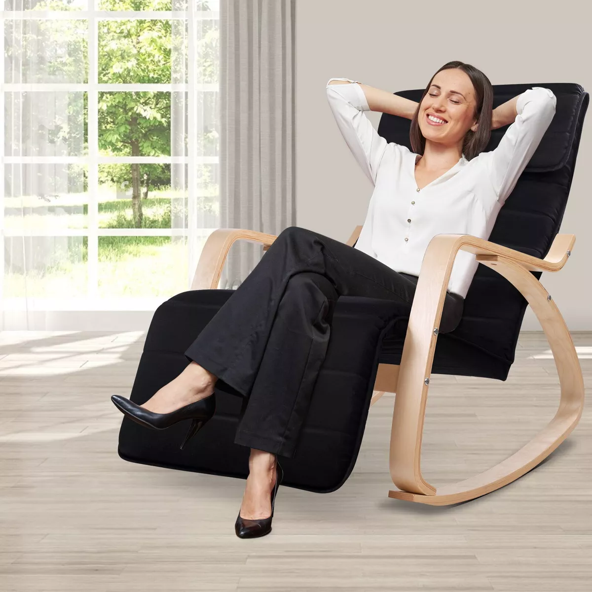 Adjustable Rocking Arm Chair Fabric Rocker Deck Patio Porch