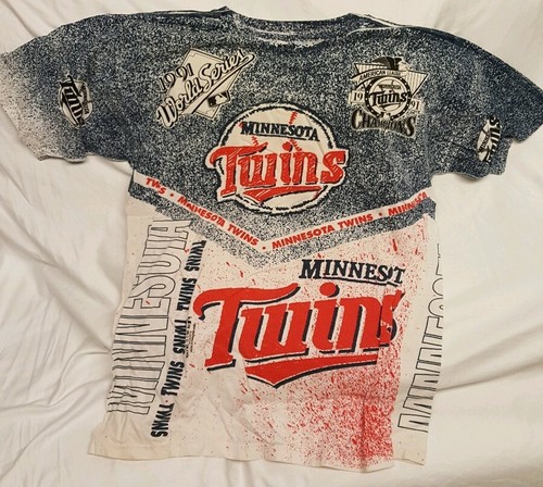 Vintage Trench All Over Minnesota Twins MLB World Series T Shirt Size L 1991 - Picture 6 of 9