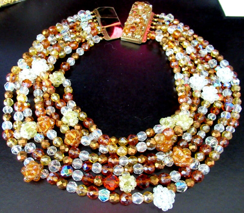 COPPOLA E TOPPO Massive Crystal Cluster 7 Strand Vintage Necklace