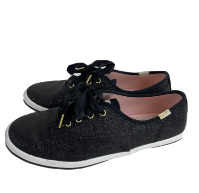K-Champ Black Glitter Keds Kate Spade Size Girls (Womens 6) Sparkly Satin  Lace