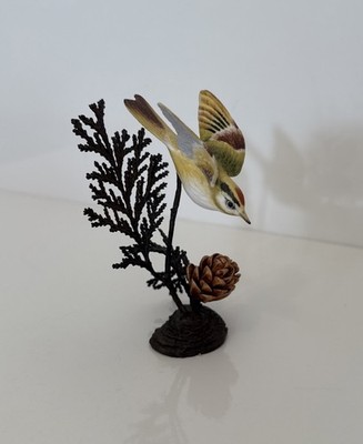 Vintage Royal Worcester Porzellan Goldwappen auf Bronze Nadelbaum Zweig Sammlerstück #c