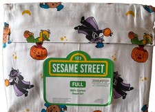 Sesame Street Halloween Bed Sheets Set Full Count Cookie Monster Big Bird 4 Pcs.