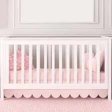 Pink Scalloped Crib Skirt 28"x 52" with 14" Drop Pleated Dust Ruffle with Split
