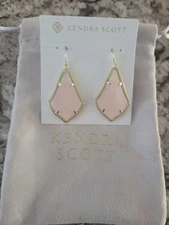Kendra Scott  Alex Drop Earrings Gold Rose Quartz NWT $70 Pouch