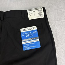 HAGGAR Cool 18 Pro Pants Mens 38x29 Black Classic Fit Comfort 4 Way Stretch NWT