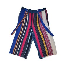 XL Colorful Striped Boho Palazzo Pants Flowy Wide Leg Trousers with Tie Belt