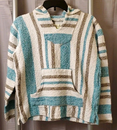 Iguana Jack Baha türkis weiß braun Kapuze Poncho Sweatshirt Pullover Medium - Bild 1 von 6